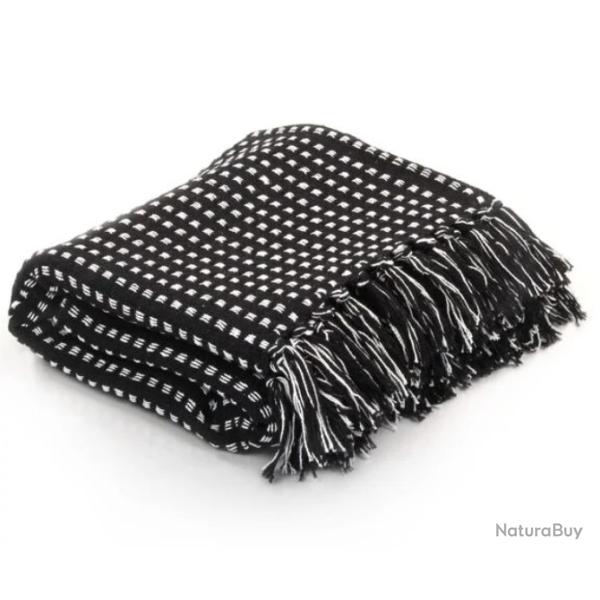 Couverture coton carreaux noir 160x210 cm douce lavable