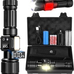 Lampe Torche LED Tactique Ultra Puissante USB Batterie 5000mAh 9 Modes Étanche IP67 Rechargeable