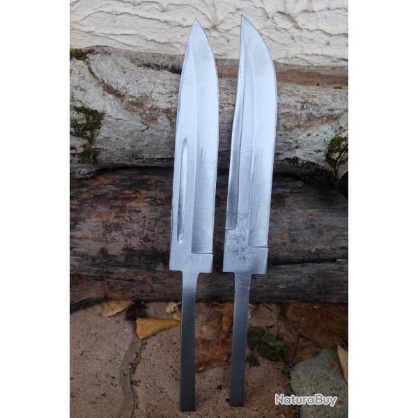 Lot de 2 Lame Bowie Clip Point Acier Carbone 1055 Lame A Customiser Le Manche Lames A Customiser