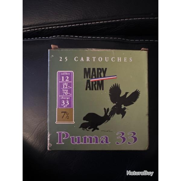 Une bote de 25 cartouches Mary arme calibre 12, culot 12, longueur 70 mm, charge 33 gr., 7 1/2