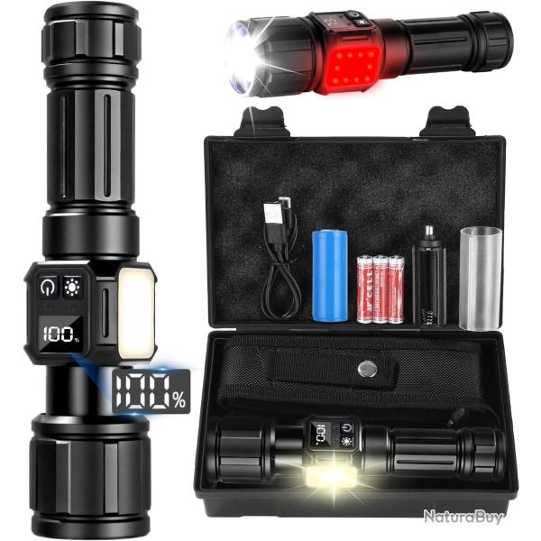 Lampe Torche LED Tactique Ultra Puissante USB Batterie 5000mAh tanche IP67 9 Modes Rechargeable