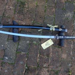 Sabre Katana Kill Bill Lame Acier 440 Tsuba Métal Etui Bois Laqué Manche Peau De Raie Corde Tressée