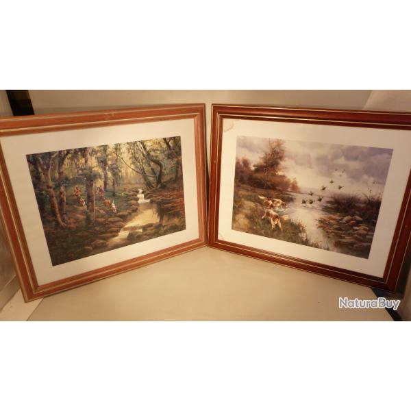 2 magnifique tableau epagneul en chasse chien d'une tres grande int�ligence