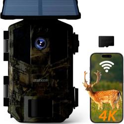 Cam&eacute;ra de Chasse Solaire 4K 64MP Vision Nocturne Carte Micro SD Bluetooth Batterie 5200mAh &Eacute;tanche