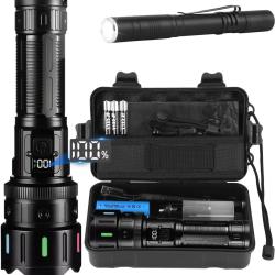 Lampe Torche Ultra Puissante Batterie 5000mAh 600000 Lumens Zoomable USB &Eacute;tanche IP67 5 Modes