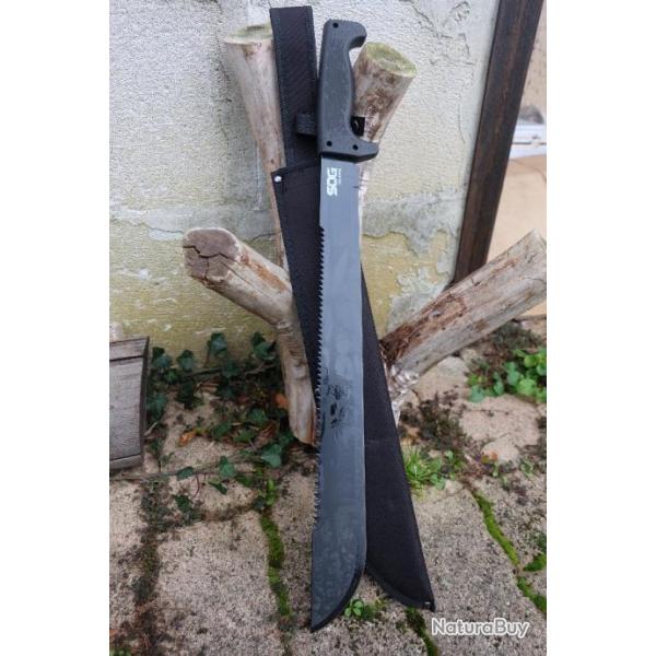 Grande Machette Sog SOGFARI Lame Drop Point Acier 3Cr13 Scie Sur le Haut Manche ABS Etui Nylon