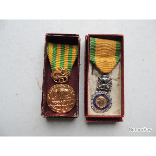 RARE MEDAILLE COMMEMORATIVE CAMPAGNE INDOCHINE 1953 + MEDAILLE MILITAIRE