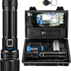Lampe Torche LED Batterie 5000mAh Super Puissante 500000 Lumens &Eacute;tanche IP67 5 Modes USB Zoomable