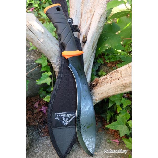Machette Couteau Kukkri Parang Lame Acier 3Cr13 Manche ABS Orange Etui Nylon Tactical Survivalisme