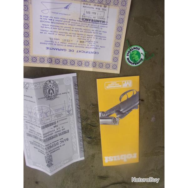 certificat de garantie et manuel de propritaire de Robust Manufrance