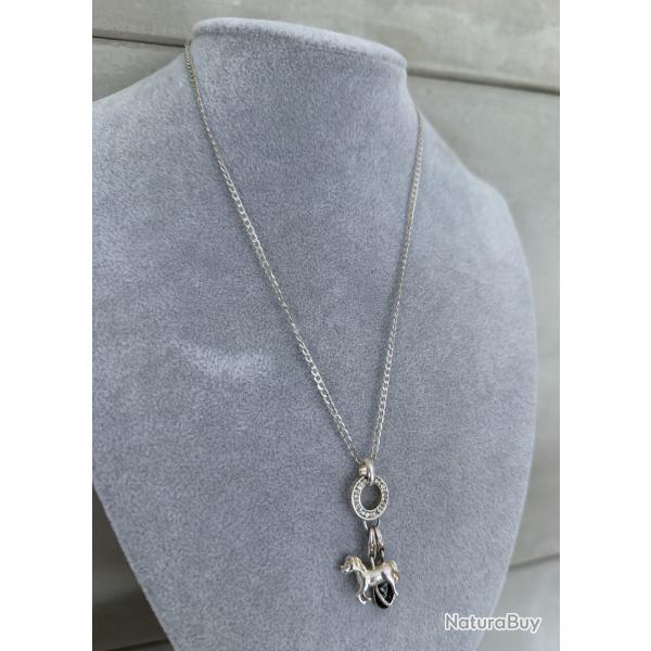 Petit collier en argent - chaine - cheval et tong / claquette