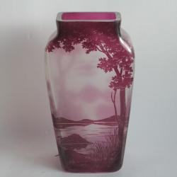 Vase verre &eacute;maill&eacute; Paysage 1900