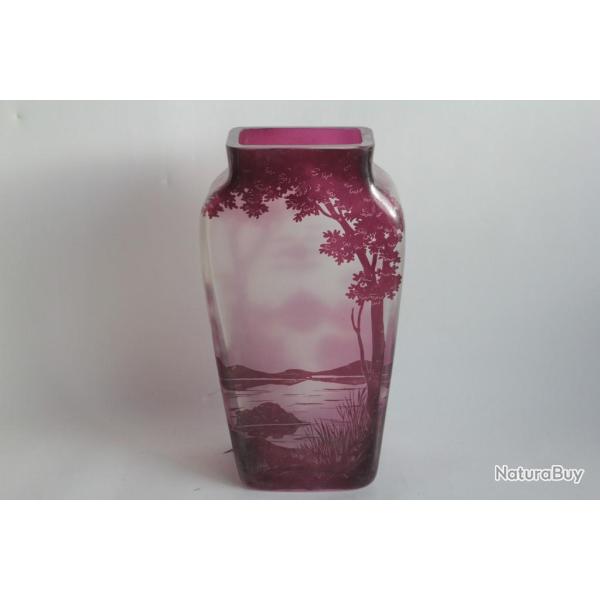 Vase verre �maill� Paysage 1900