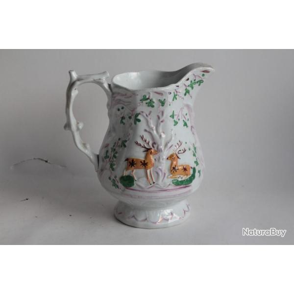 Pichet anglais barbotine Sunderland Cerfs Chasse XIXe si�cle