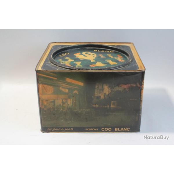 Bo�te t�le lithographi�e Bonbons Coq Blanc Les joies de Paris
