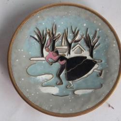 Coupelle &eacute;maux cloisonn&eacute;s Patinage Hiver