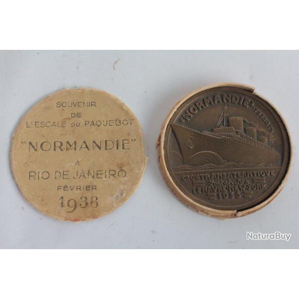 M�daille Compagnie Transatlantique Paquebot Normandie 1938