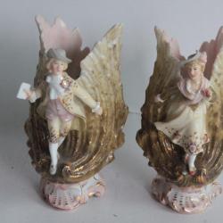 Paires Vases Coquillage Couple porcelaine Rudolstadt-Volkstedt Allemagne