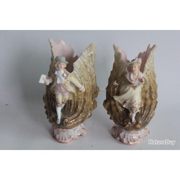 Paires Vases Coquillage Couple porcelaine Rudolstadt-Volkstedt Allemagne
