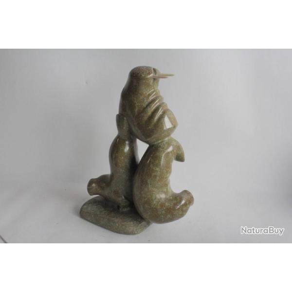 Sculpture Morses pierre taille Art Inuit