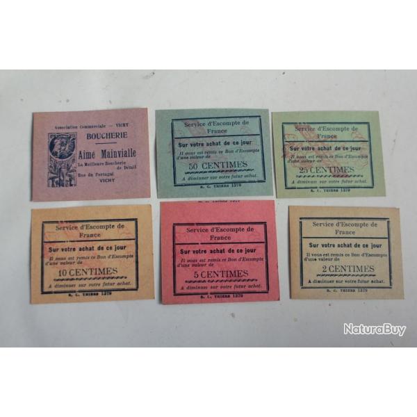 6 Monnaies de ncessit carton Bon d'escompte Boucherie Vichy