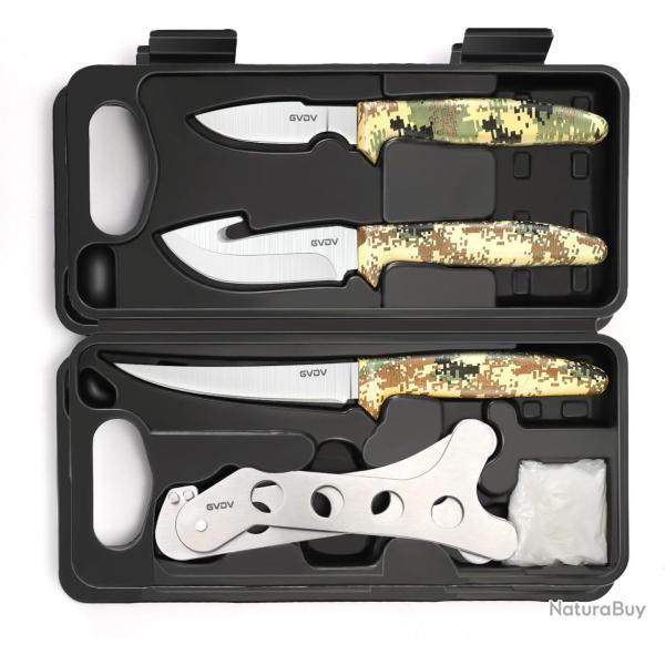 Couteaux de Chasse Kit 6 Pices quipement Complet pour Chasse & Camping avec tui Rigide