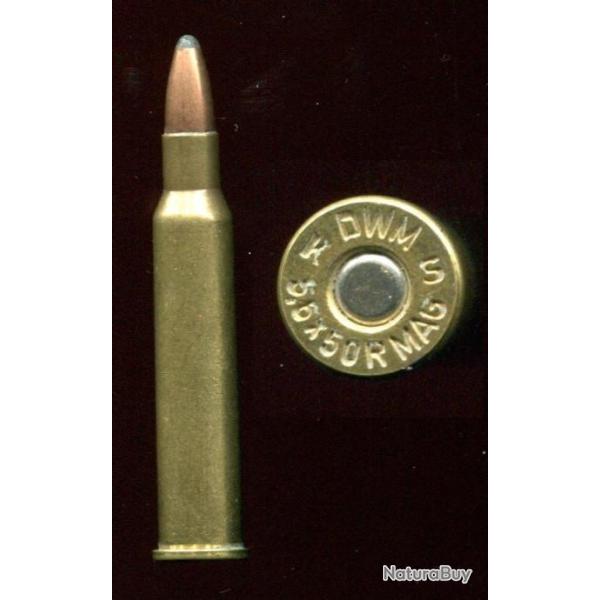 5.6 x 50 R MAG - balle cuivre pointe plomb - marquage : DWM 5,6x50R MAG