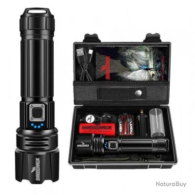 Lampe Torche LED Ultra Puissante 500000 Lumen, Lampe De Poche Rechargeable Usb Avec Batterie 5000mAh, Zoomable 5 Modes (Noir) - Bricolage