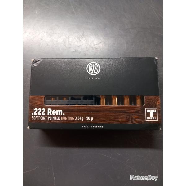 Boite de 20 cartouches RWS calibre 222.