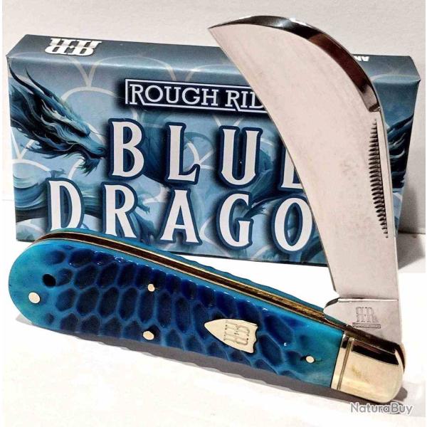 Couteau Rough Rider Serpette LAME Acier 440 MANCHE Os de Dragon Bleu Slip Joint RR2714
