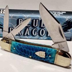 Couteau Rough Rider Whittler 3 LAME Acier 440A MANCHE Os de Dragon Bleu Slip Joint RR2713