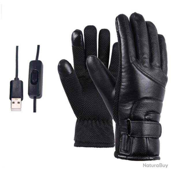 Gants chauffants thermiques en cuir, imperm�ables, pour l'ext�rieur rechargeable