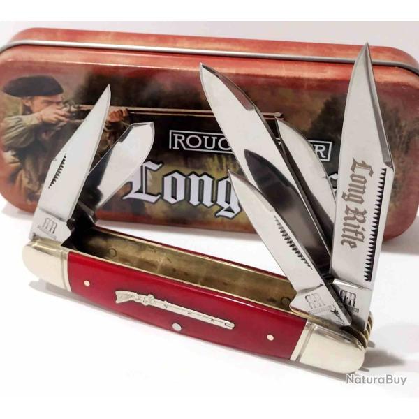 Couteau Rough Rider Long Rifle Stockman 6 LAME Acier 440 MANCHE Os Slip Joint Boite Collector RR2622