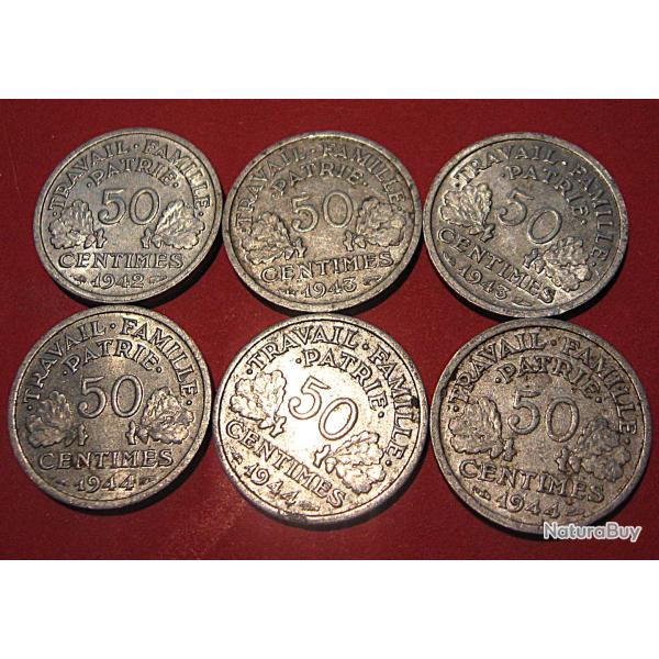 s�rie de pieces de 50 centimes francisque 1942-1943-1944 ttb