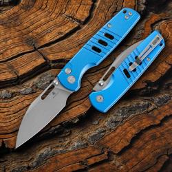 Couteau Bestech Vector LAME Acier D2 MANCHE Blue Aluminium Button Lock Clip BTKMK15D