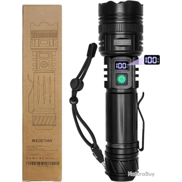 Lampe Torche Led Tactique Puissante 30000 Lumens Batterie 5000mAh 5 Modes �tanche IP65