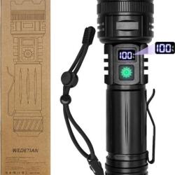 Lampe Torche Led Tactique 5000mAh Ultra Puissante 30000 Lumens Batterie &Eacute;tanche IP65 5 Modes