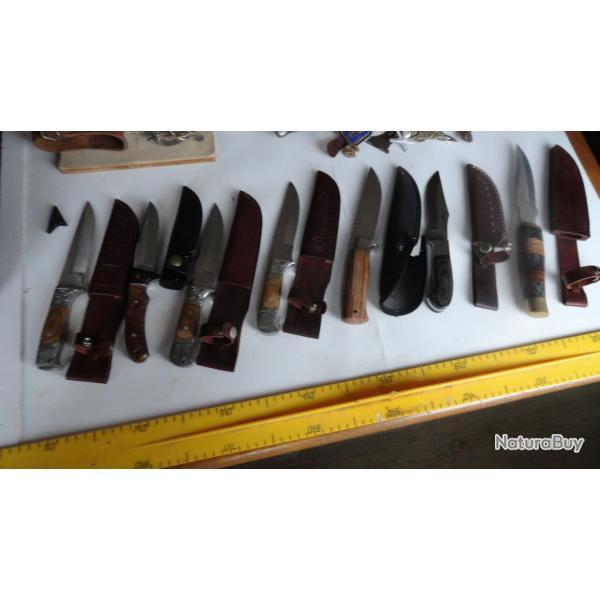 Lot de 7 couteaux chasse ou autre utilisation.