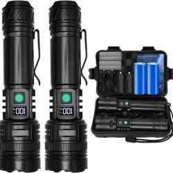 Lot de 2 Lampes Torche Led Batterie 5000mAh Ultra Puissante 30000 Lumens Étanche 5 Modes Tactique