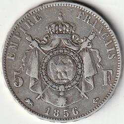 Pi&egrave;ce de Monnaie ARGENT France 5 francs NAPOLEON III t&ecirc;te nue 1856 Lyon Recherch&eacute;e