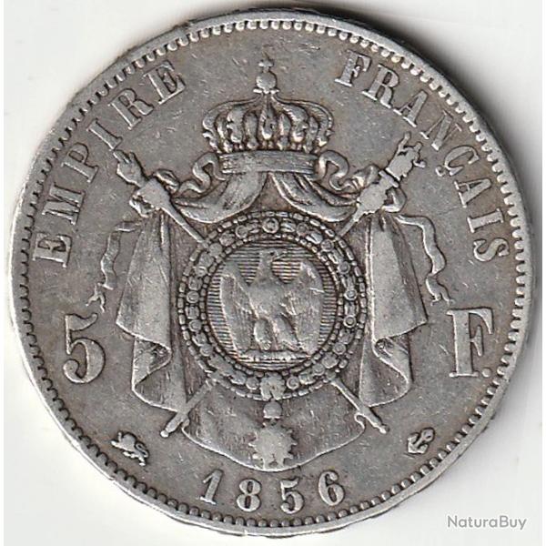Pi�ce de Monnaie ARGENT France 5 francs NAPOLEON III t�te nue 1856 Lyon Recherch�e