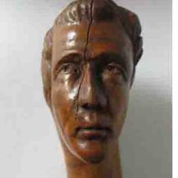 ELLE CANNE D'ART POPULAIRE MONOXYLE POMMEAU SCULPT&Eacute; T&Euml;TE D'HOMME 90cm