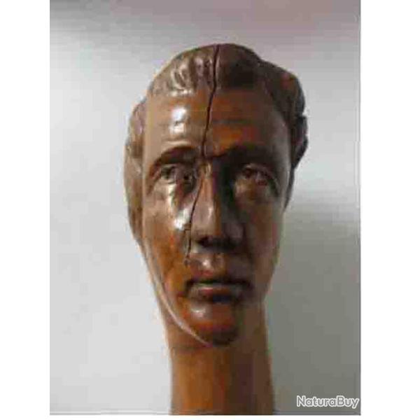 ELLE CANNE D'ART POPULAIRE MONOXYLE POMMEAU SCULPT� T�TE D'HOMME 90cm