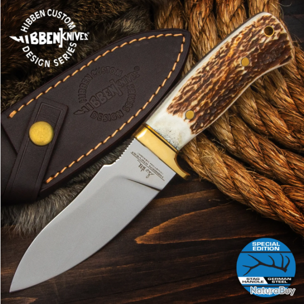 Hibben Stag Chugach Hunter - Couteau de chasse en acier allemand et manche en bois de cerf  GH5084GS