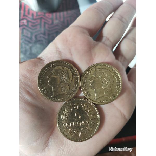 Lot Pieces 5 franc 1939/40