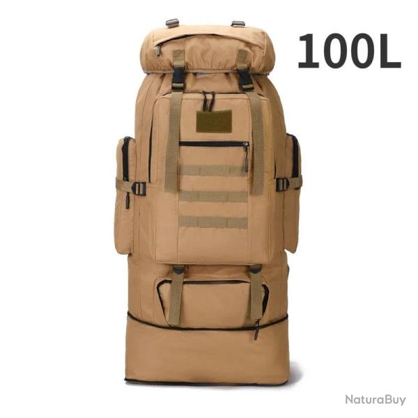 Sac � Dos Tactique 100L Alpinisme, Escalade et Voyage en Plein Air Khaki