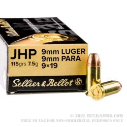 Cartouches SELLIER & BELLOT Calibre 9mm 115grs JHP - Boite de 50 unit&eacute;s