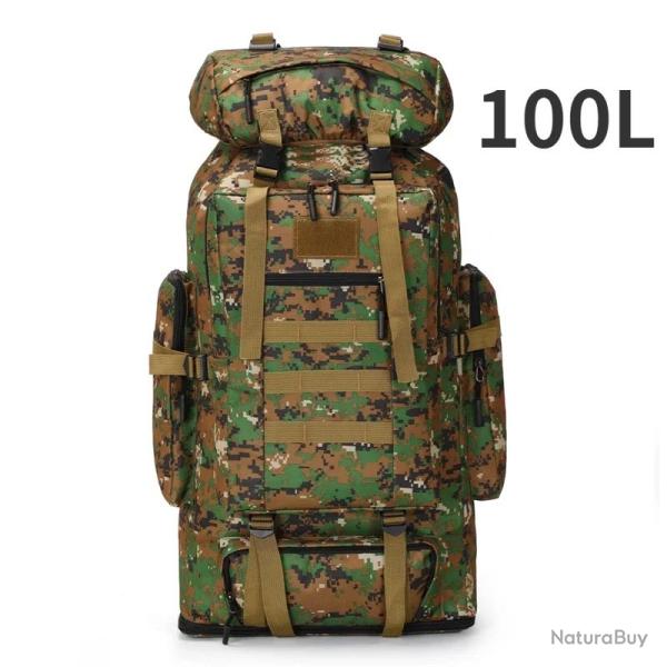 Sac � Dos Tactique 100L Alpinisme, Escalade et Voyage en Plein Air Camouflage Vert