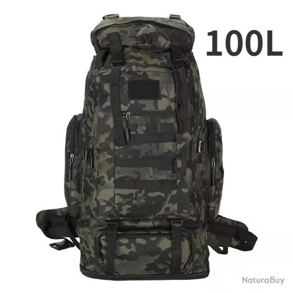 Sac � Dos Tactique 100L Alpinisme, Escalade et Voyage en Plein Air Camo Black