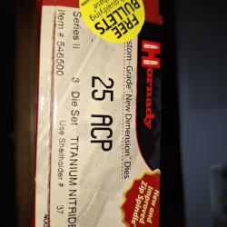 Hornady jeu d outils NEUF 25 acp ou 6.35 série titanium custode grade vendu par poudrenoirepro